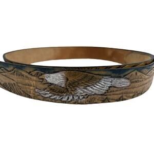 Gabco Embossed Leather Brown Belt Eagles Signed D. Bell 1983 Vintage